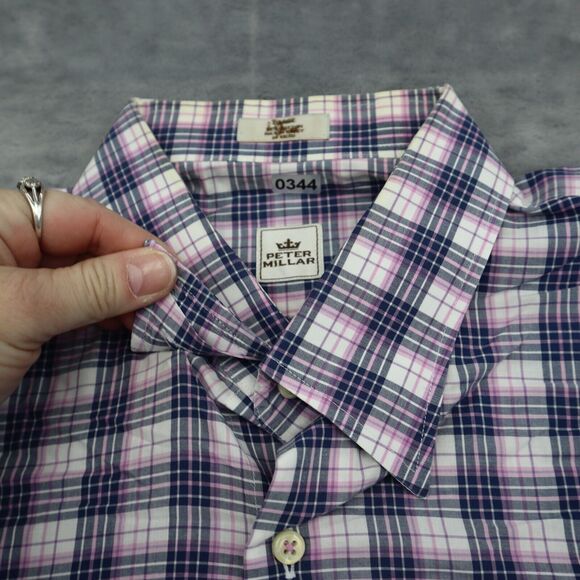 Peter Millar Shirt Mens L Purple Multicolor Check Button Up Long Sleeve - Picture 10 of 16